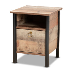 BRYER STUDIO ACE MODERN TWO-TONE RUSTIC OAK BROWN AND BLACK FINISHED WOOD NIGHTSTAND