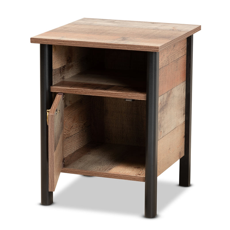 BRYER STUDIO ACE MODERN TWO-TONE RUSTIC OAK BROWN AND BLACK FINISHED WOOD NIGHTSTAND