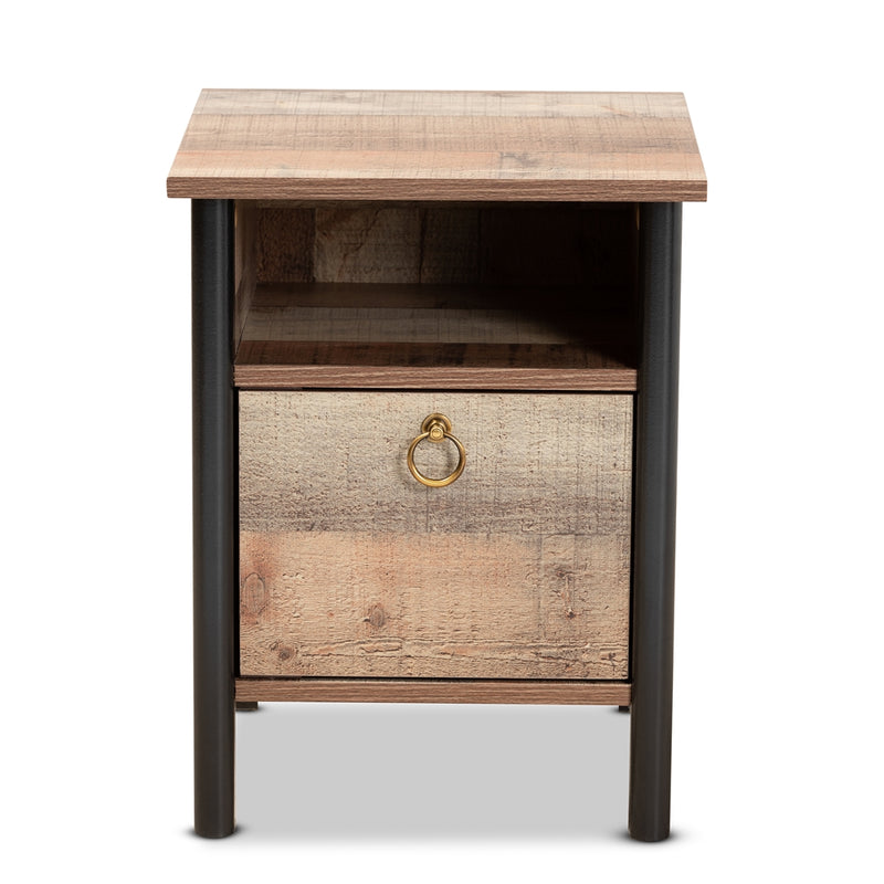 BRYER STUDIO ACE MODERN TWO-TONE RUSTIC OAK BROWN AND BLACK FINISHED WOOD NIGHTSTAND