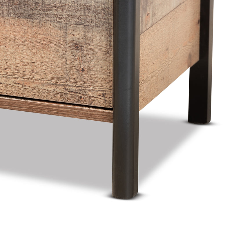 BRYER STUDIO ACE MODERN TWO-TONE RUSTIC OAK BROWN AND BLACK FINISHED WOOD NIGHTSTAND