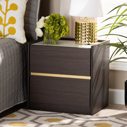BRYER STUDIO BEANIE MODERN  DARK BROWN WOOD NIGHTSTAND / BEDSIDE TABLE