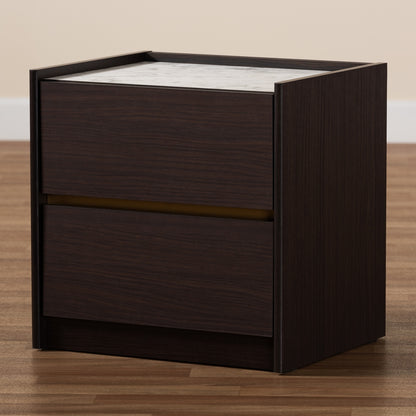 BRYER STUDIO BEANIE MODERN  DARK BROWN WOOD NIGHTSTAND / BEDSIDE TABLE