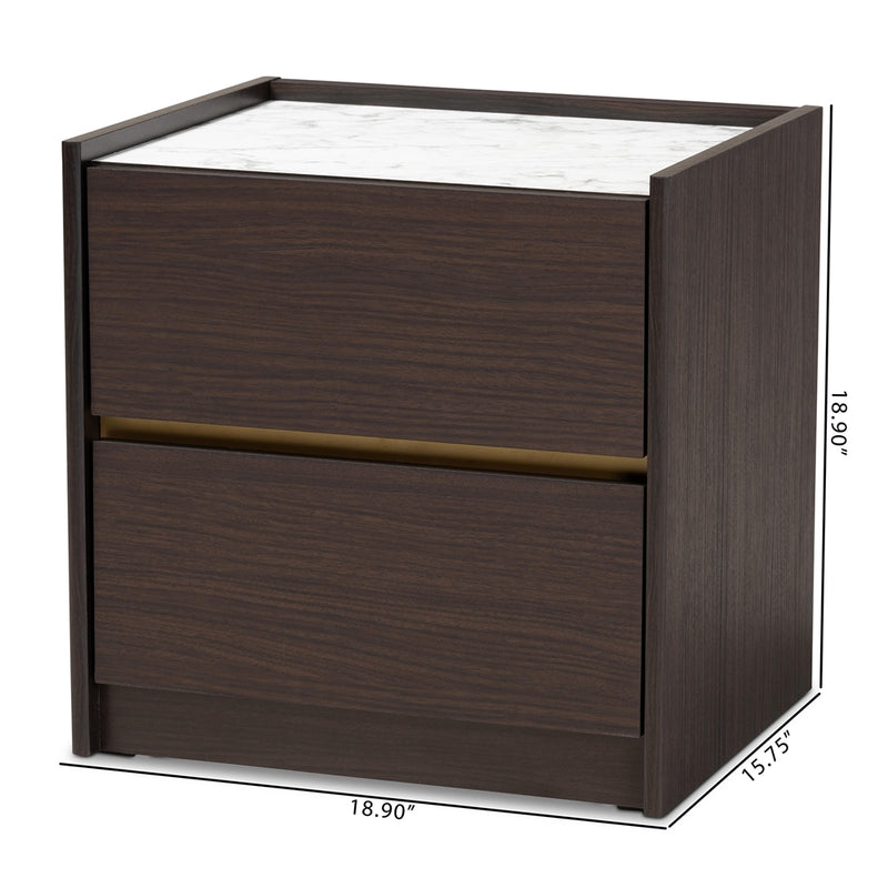 BRYER STUDIO BEANIE MODERN  DARK BROWN WOOD NIGHTSTAND / BEDSIDE TABLE