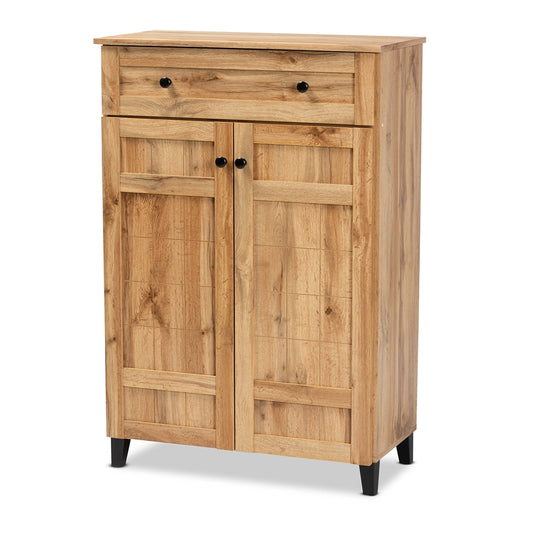 Gabinete zapatero Glenda moderno y contemporáneo de madera de roble marrón con un cajón