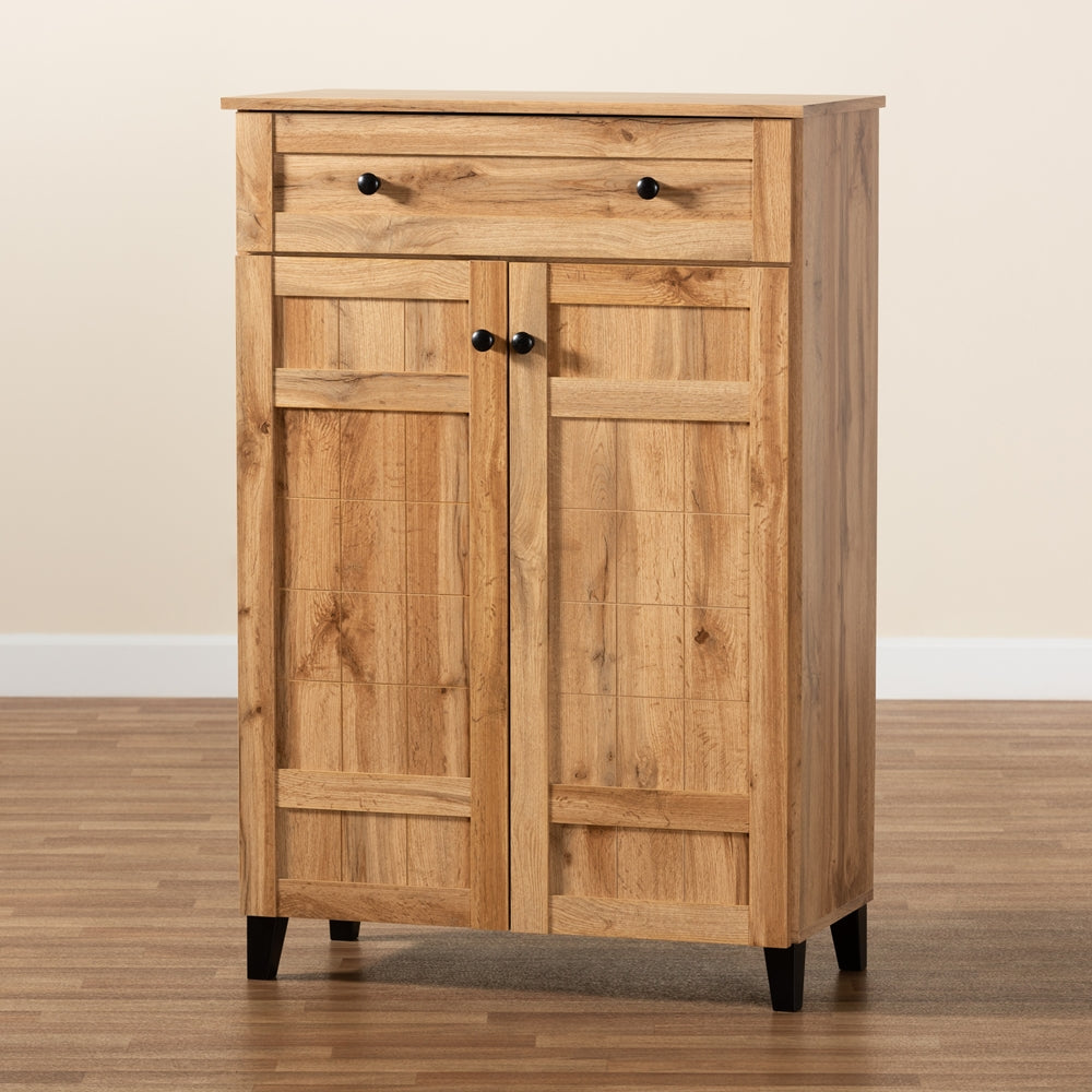 Gabinete zapatero Glenda moderno y contemporáneo de madera de roble marrón con un cajón