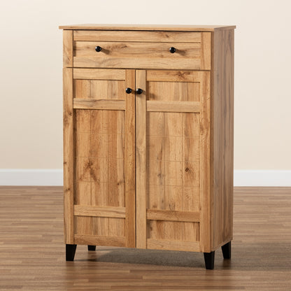 Gabinete zapatero Glenda moderno y contemporáneo de madera de roble marrón con un cajón