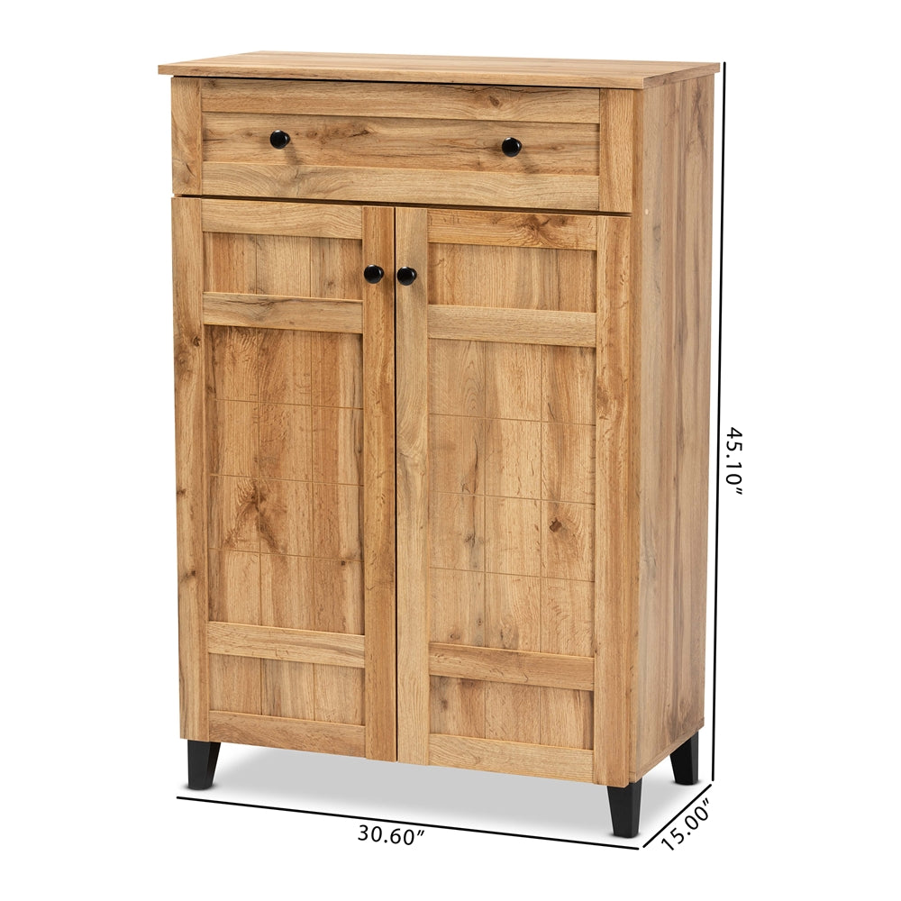 Gabinete zapatero Glenda moderno y contemporáneo de madera de roble marrón con un cajón