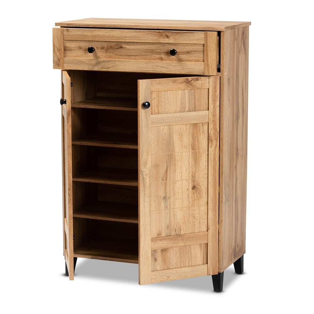 Gabinete zapatero Glenda moderno y contemporáneo de madera de roble marrón con un cajón