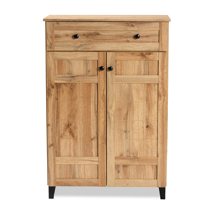 Gabinete zapatero Glenda moderno y contemporáneo de madera de roble marrón con un cajón