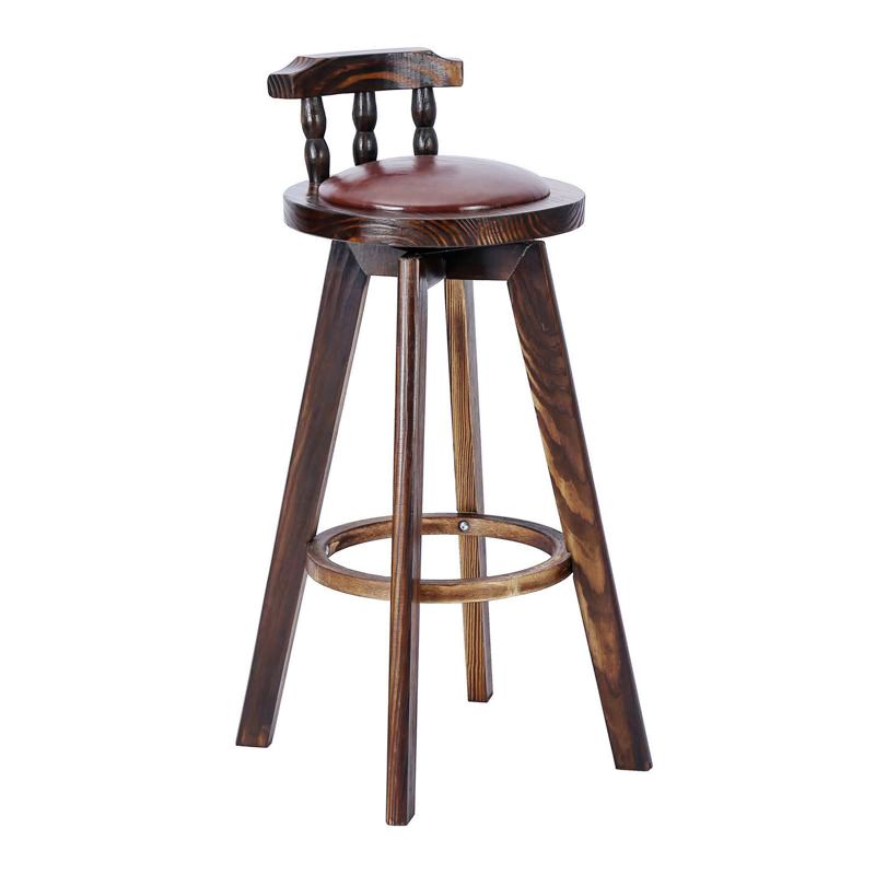 Classic Solid Wood Bar/Counter Stool with Round Seat, Back, and Rotatable Foot Pedestal