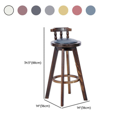 Classic Solid Wood Bar/Counter Stool with Round Seat, Back, and Rotatable Foot Pedestal