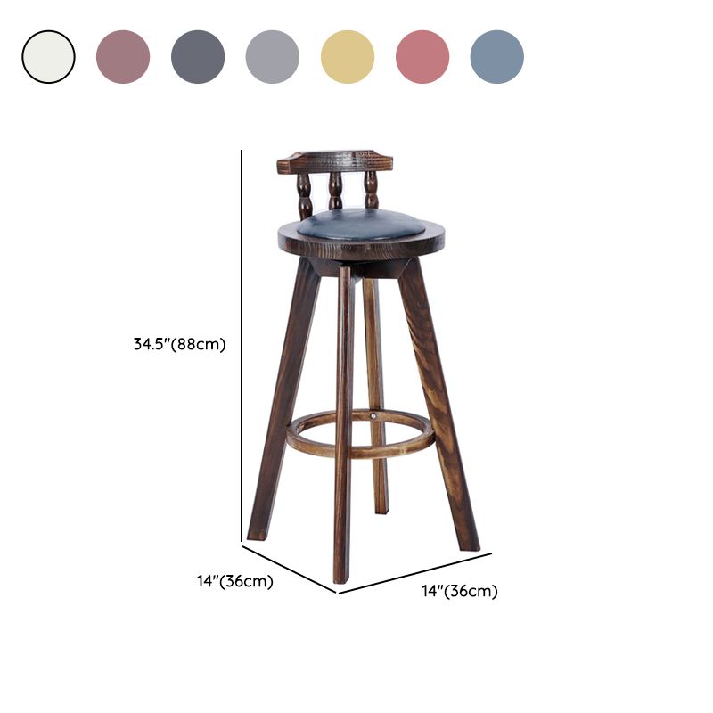 Classic Solid Wood Bar/Counter Stool with Round Seat, Back, and Rotatable Foot Pedestal