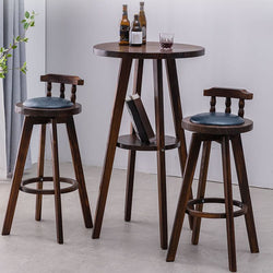 Classic Solid Wood Bar/Counter Stool with Round Seat, Back, and Rotatable Foot Pedestal