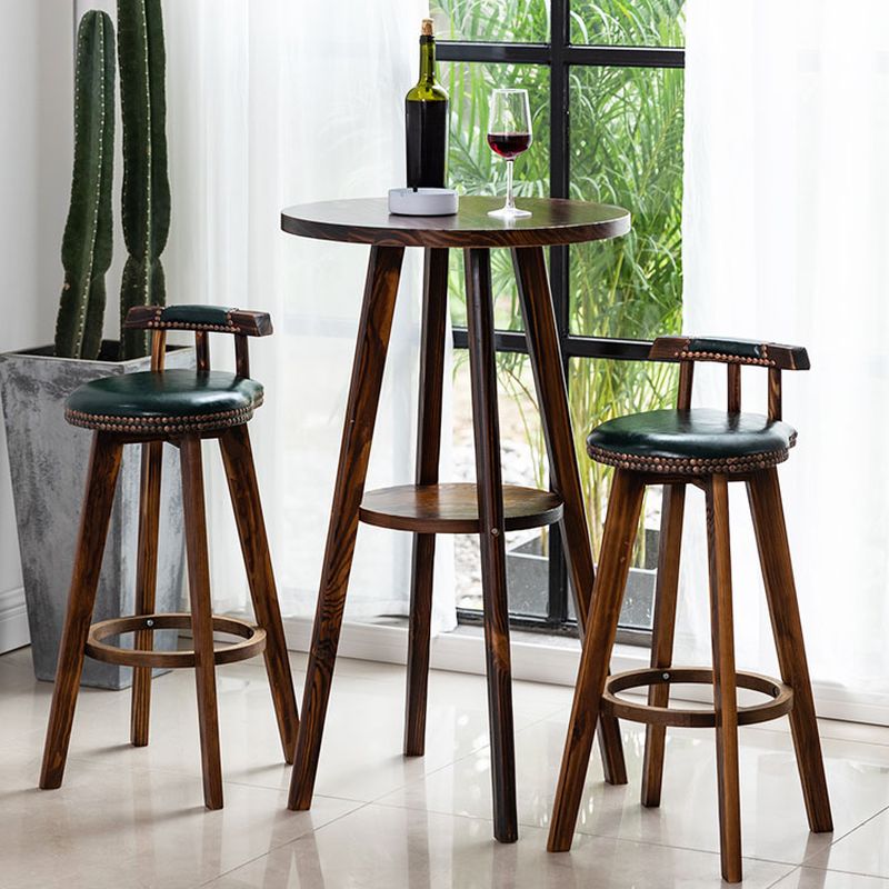 Classic Solid Wood Bar/Counter Stool with Round Seat, Back, and Rotatable Foot Pedestal