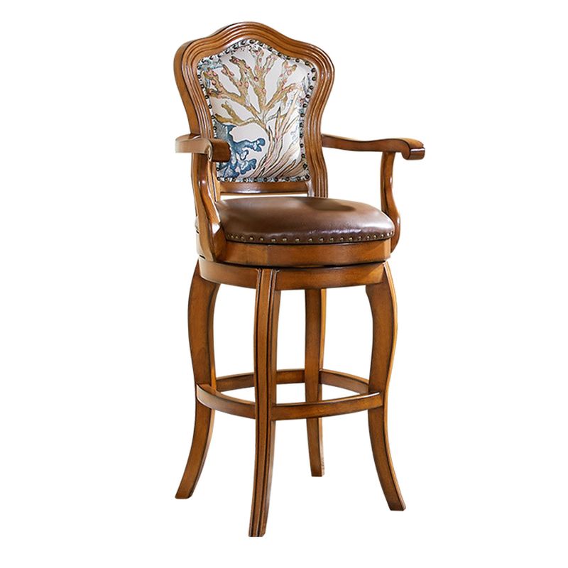 Reddish Brown Solid  Wood Bar Stools with Armrest/Armless