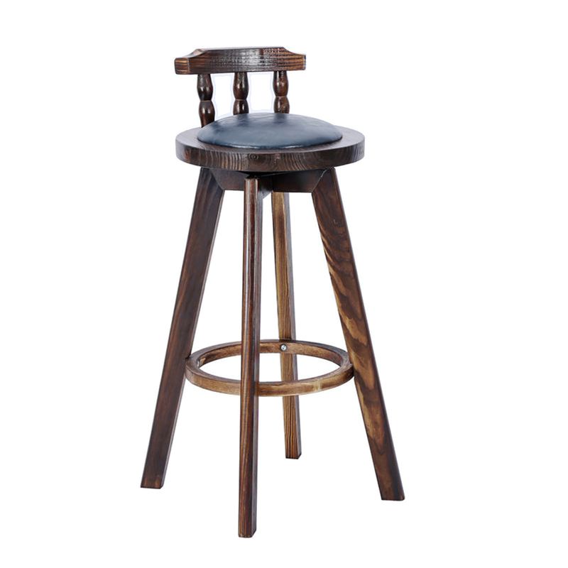 Classic Solid Wood Bar/Counter Stool with Round Seat, Back, and Rotatable Foot Pedestal