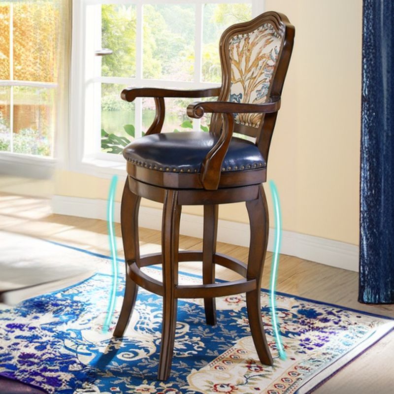 Reddish Brown Solid  Wood Bar Stools with Armrest/Armless