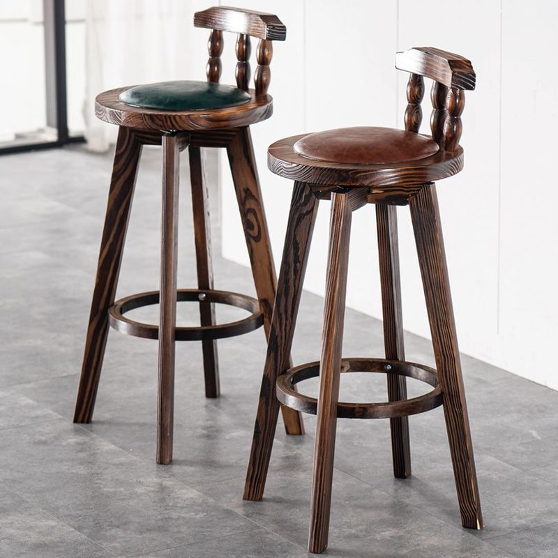 Classic Solid Wood Bar/Counter Stool with Round Seat, Back, and Rotatable Foot Pedestal