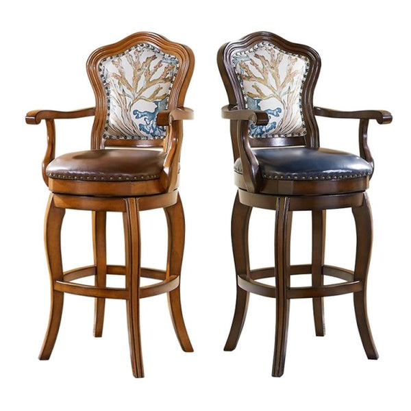 Reddish Brown Solid  Wood Bar Stools with Armrest/Armless