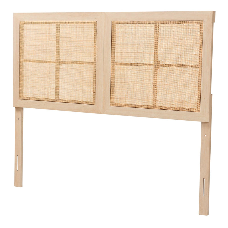 BRYER STUDIO ELIANA MODERN BOHEMIAN LIGHT BROWN FINISHED WOOD AND NATURAL RATTAN  HEADBOARD