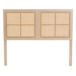 BRYER STUDIO ELIANA MODERN BOHEMIAN LIGHT BROWN FINISHED WOOD AND NATURAL RATTAN  HEADBOARD