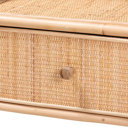 CALVIN & BAY CESAR  BOHEMIAN NATURAL BROWN RATTAN 1-DRAWER NIGHTSTAND/ BEDSIDE TABLE