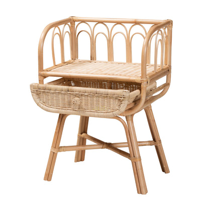 CALVIN & BAY CAMILA MODERN BOHEMIAN NATURAL BROWN RATTAN NIGHTSTAND/ BEDSIDE TABLE