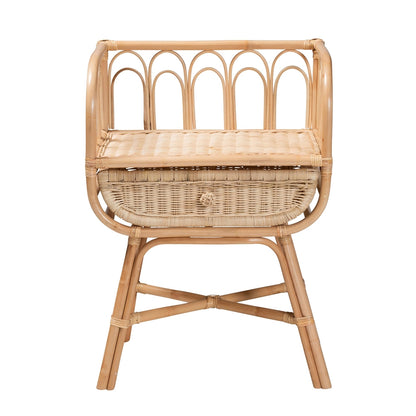 CALVIN & BAY CAMILA MODERN BOHEMIAN NATURAL BROWN RATTAN NIGHTSTAND/ BEDSIDE TABLE