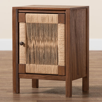 CALVIN & BAY MODERN RATTAN  BOHEMIAN BROWN FINISHED WOOD NIGHTSTAND/BEDSIDE TABLE