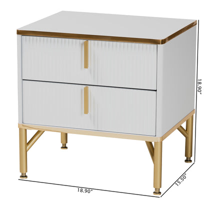BRYER STUDIO LILIAN MODERN GLAM WHITE WOOD AND  METAL 2-DRAWER NIGHTSTAND/ BEDSIDE TABLE