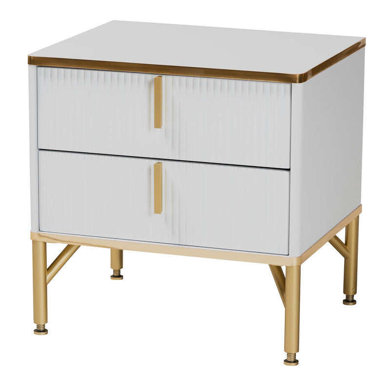 BRYER STUDIO LILIAN MODERN GLAM WHITE WOOD AND  METAL 2-DRAWER NIGHTSTAND/ BEDSIDE TABLE