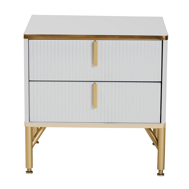 BRYER STUDIO LILIAN MODERN GLAM WHITE WOOD AND  METAL 2-DRAWER NIGHTSTAND/ BEDSIDE TABLE