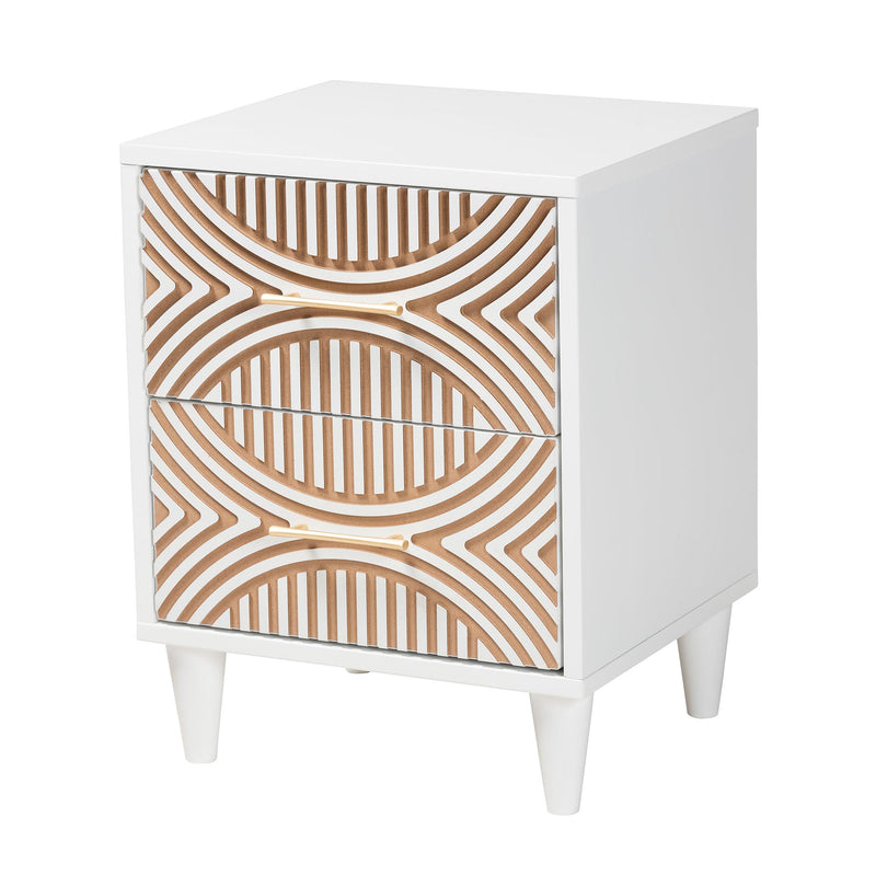 BRYER STUDIO VALENTINA CARVED CONTRASTING NIGHTSTAND/BEDSIDE TABLE