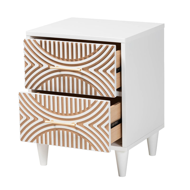 BRYER STUDIO VALENTINA CARVED CONTRASTING NIGHTSTAND/BEDSIDE TABLE