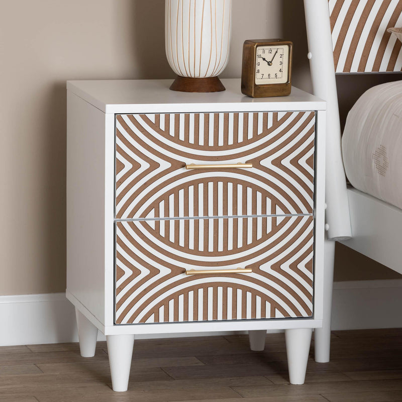 BRYER STUDIO VALENTINA CARVED CONTRASTING NIGHTSTAND/BEDSIDE TABLE