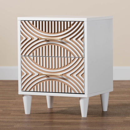 BRYER STUDIO VALENTINA CARVED CONTRASTING NIGHTSTAND/BEDSIDE TABLE