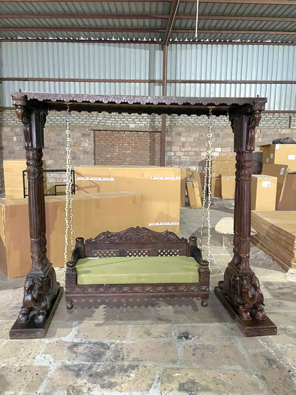 Hand Carved Indian Mughal Elephant Design swing