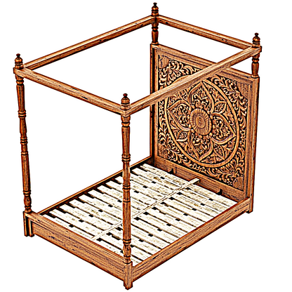 Ilano Weathered Hand-carved Solid Mango Wood Canopy Platform Bed