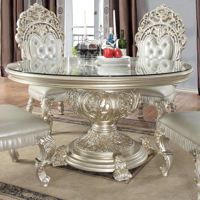 Magnisy Hand Carved European Circular Dining Table Set