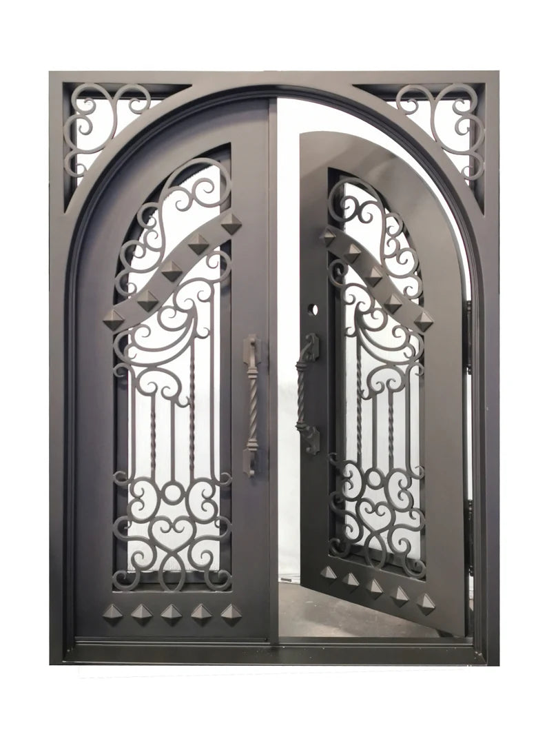 Nancy Wrought Iron Double Door Square Frame Arched