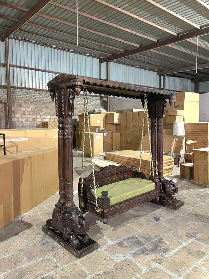 Hand Carved Indian Mughal Elephant Design swing