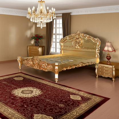 Royal Gold Leaf Hand Carved Bed