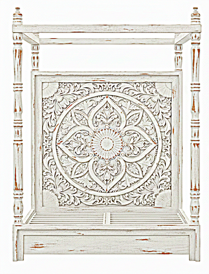 Ilano Weathered Hand-carved Solid Mango Wood Canopy Platform Bed