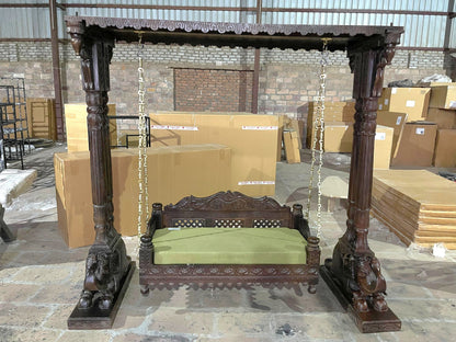 Hand Carved Indian Mughal Elephant Design swing