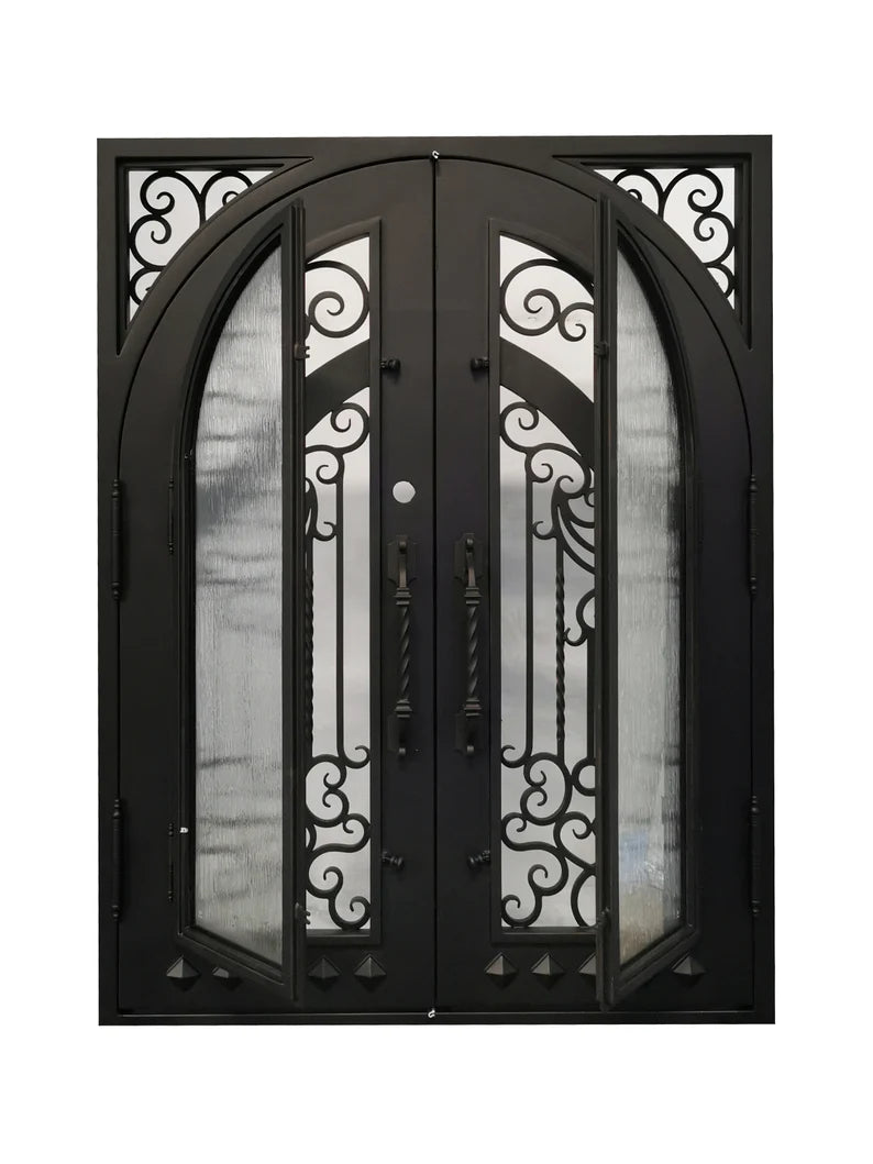 Nancy Wrought Iron Double Door Square Frame Arched