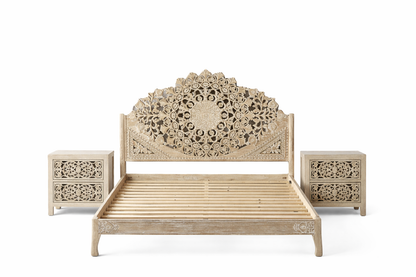 Shahi Mughal Hand-Carved Indian Solid Wood Platform Bed & Bedroom Collection
