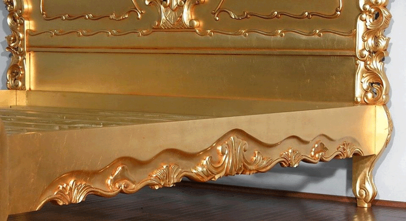 Royal Gold Leaf Hand Carved Bed