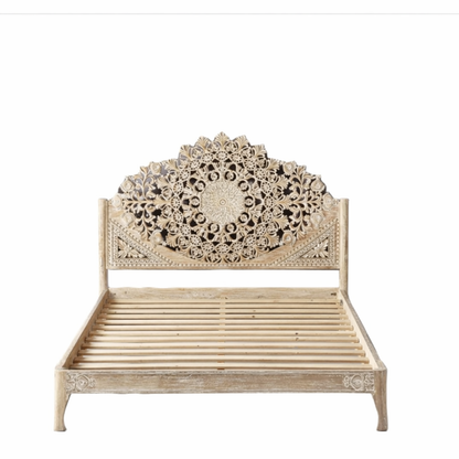 Shahi Mughal Hand-Carved Indian Solid Wood Platform Bed & Bedroom Collection