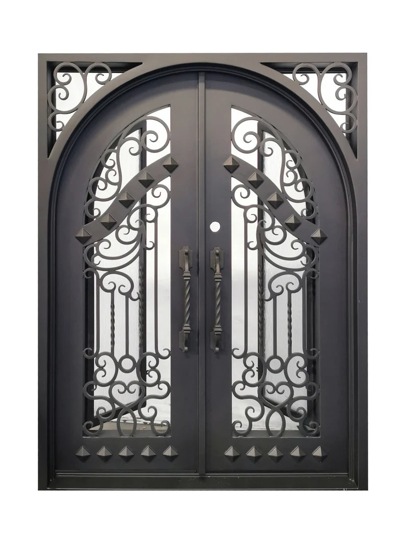 Nancy Wrought Iron Double Door Square Frame Arched