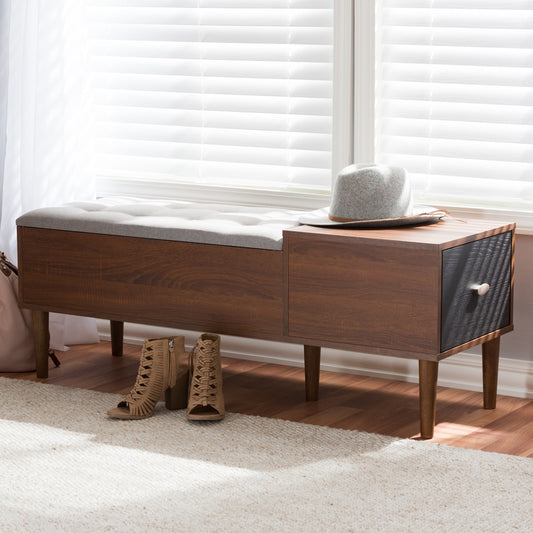 Alice Mid-Century Solid Wooden 1-Drawer Entryway Storage Bench